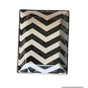 J. Crew Factory Silver White Chevron Trinket Jewelry Ceramic Tray